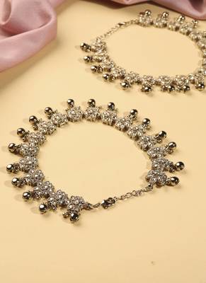 Flower design and golden ball brown kundan stone antique gold plated set of 2 anklet(payal)for women 5