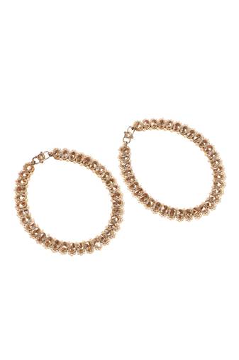 Elegant circle shape pearl brown kundan stone antique gold plated set of 2 anklet(payal) for women