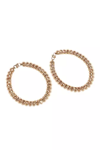 Elegant circle shape pearl brown kundan stone antique gold plated set of 2 anklet(payal) for women