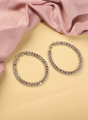 Elegant circle shape pearl brown kundan stone antique gold plated set of 2 anklet(payal) for women 2