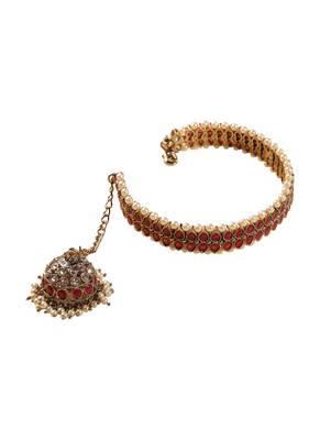 round shape pearl chain jhumki ruby kundan antique bracelet 1