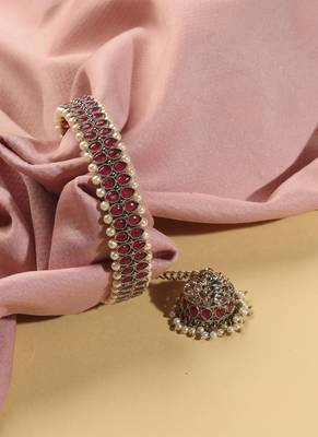 round shape pearl chain jhumki ruby kundan antique bracelet 4