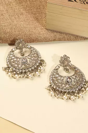 Lovely chandelier shape brown kundan stone antique gold plated chandelier earring for women