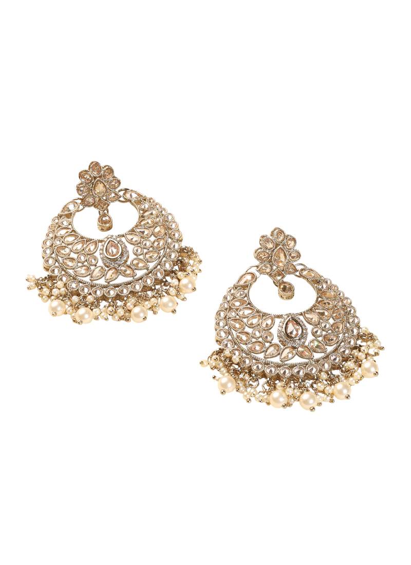Lovely chandelier shape brown kundan stone antique gold plated chandelier earring for women