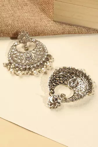 Lovely chandelier shape brown kundan stone antique gold plated chandelier earring for women