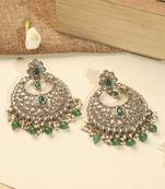 Stylish chandelier shape green kundan stone antique gold plated chandelier earring for women