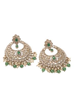 Stylish chandelier shape green kundan stone antique gold plated chandelier earring for women 2