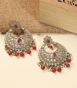 Superb chandelier shape red kundan stone antique gold plated chandelier earring for women