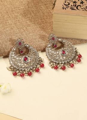 red kundan stone antique gold chandelier earrings for women 3