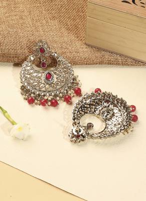 red kundan stone antique gold chandelier earrings for women 4