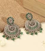 Lavish chandelier & circle shape green kundan stone antique gold plated chandelier earring for women