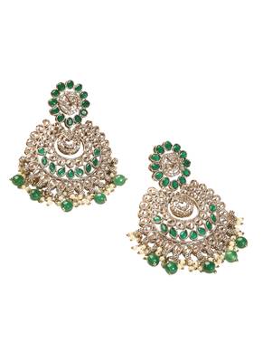 Lavish chandelier & circle shape green kundan stone antique gold plated chandelier earring for women 2