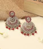 Lovely chandelier and circle shape red kundan stone antique gold plated chandelier earring for women