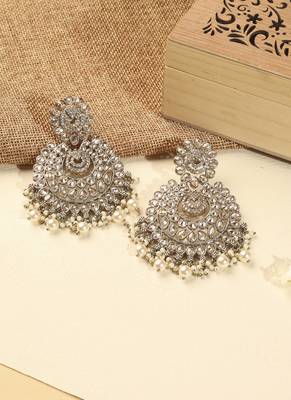 Chandelier and mother of pearl brown kundan stone antique gold plated chandelier earring for women 1