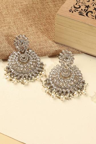 Chandelier and mother of pearl brown kundan stone antique gold plated chandelier earring for women