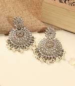 Chandelier and mother of pearl brown kundan stone antique gold plated chandelier earring for women