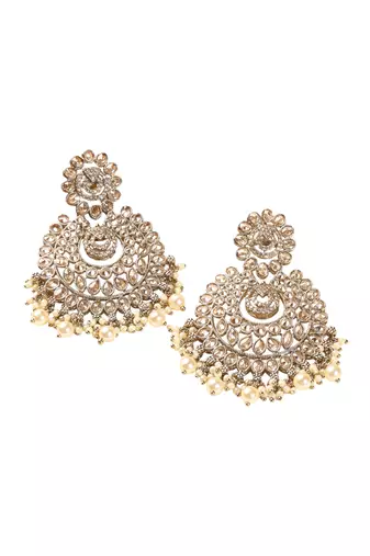 Chandelier and mother of pearl brown kundan stone antique gold plated chandelier earring for women