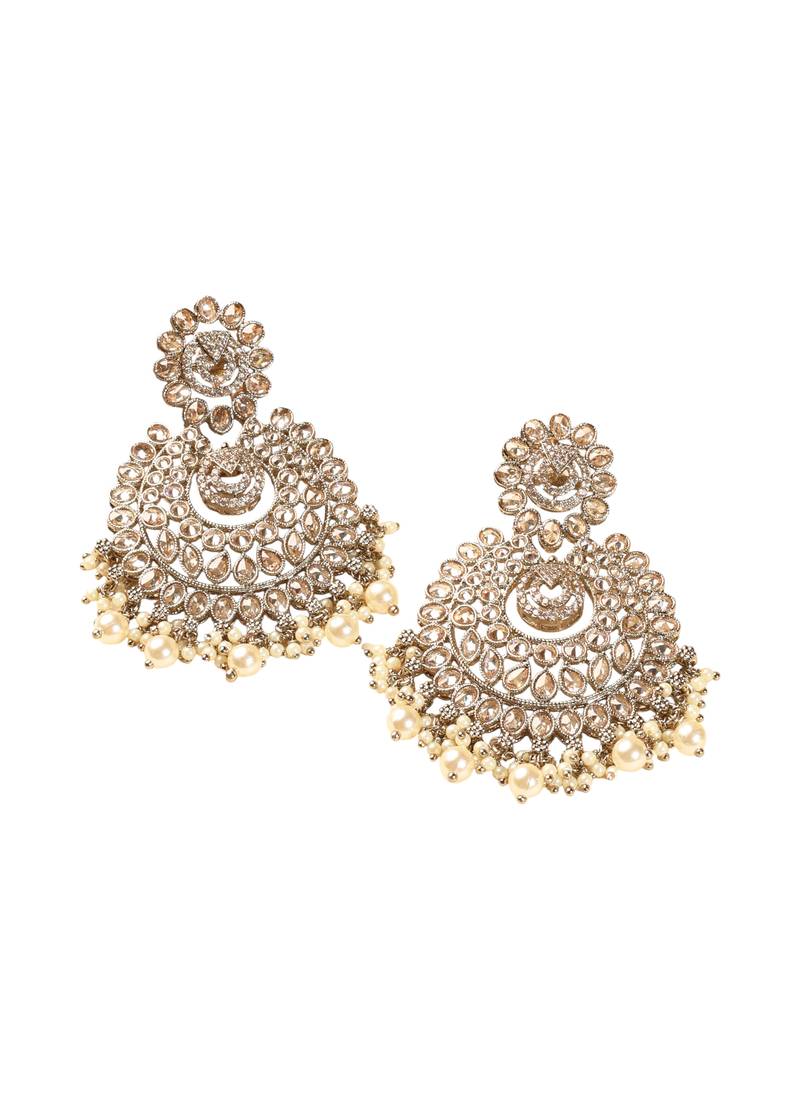 Chandelier and mother of pearl brown kundan stone antique gold plated chandelier earring for women