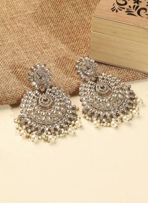 Chandelier and mother of pearl brown kundan stone antique gold plated chandelier earring for women 3
