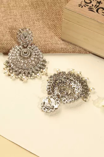 Chandelier and mother of pearl brown kundan stone antique gold plated chandelier earring for women