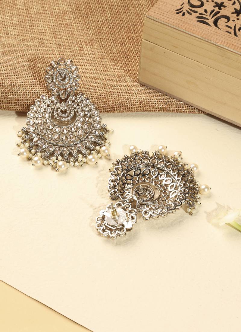 Chandelier and mother of pearl brown kundan stone antique gold plated chandelier earring for women