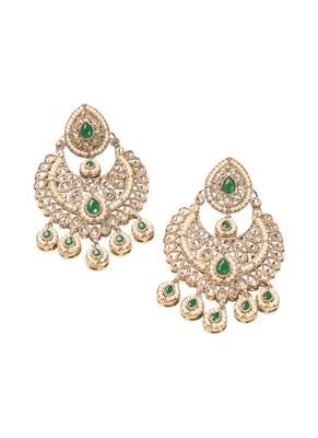 Modern chandelier shape & pearl green kundan stone antique gold plated chandelier earring for women 2