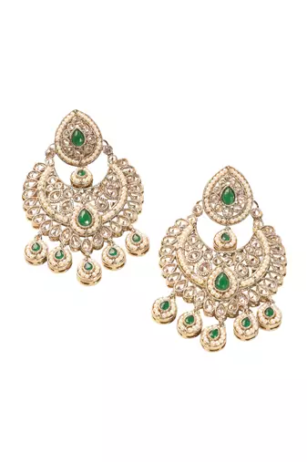 Modern chandelier shape & pearl green kundan stone antique gold plated chandelier earring for women