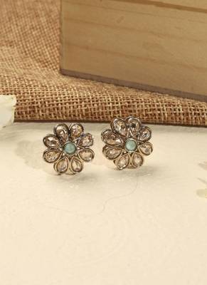 Smooth flower design brown kundan stone antique gold plated stud earring for women 1