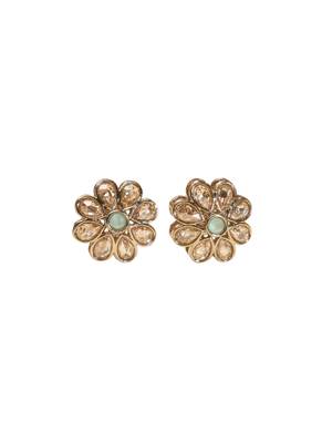 Smooth flower design brown kundan stone antique gold plated stud earring for women 2