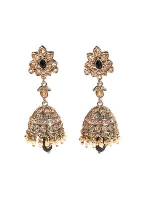 Traditional flower and oval shape antique gold plated brass jhumki earring for women 2