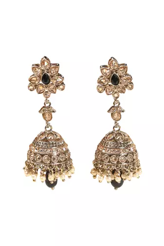 Traditional flower and oval shape antique gold plated brass jhumki earring for women