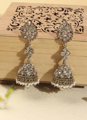 Traditional oval shape antique gold plated brass jhumki earring for women 1