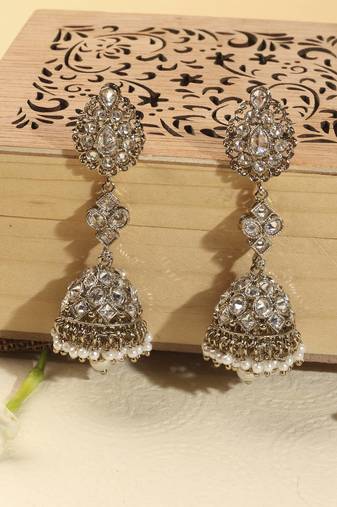 Traditional oval shape antique gold plated brass jhumki earring for women