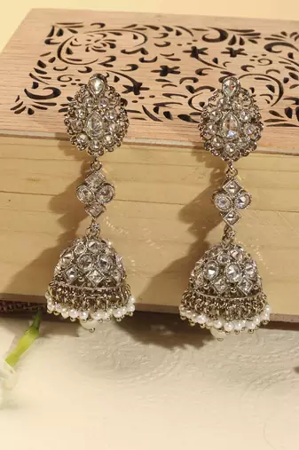 Traditional oval shape antique gold plated brass jhumki earring for women