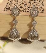 Traditional oval shape antique gold plated brass jhumki earring for women