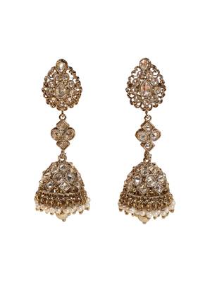 Traditional oval shape antique gold plated brass jhumki earring for women 2