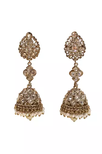 Traditional oval shape antique gold plated brass jhumki earring for women