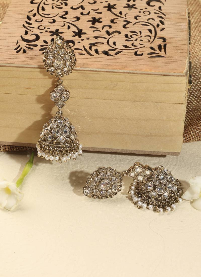 Traditional oval shape antique gold plated brass jhumki earring for women