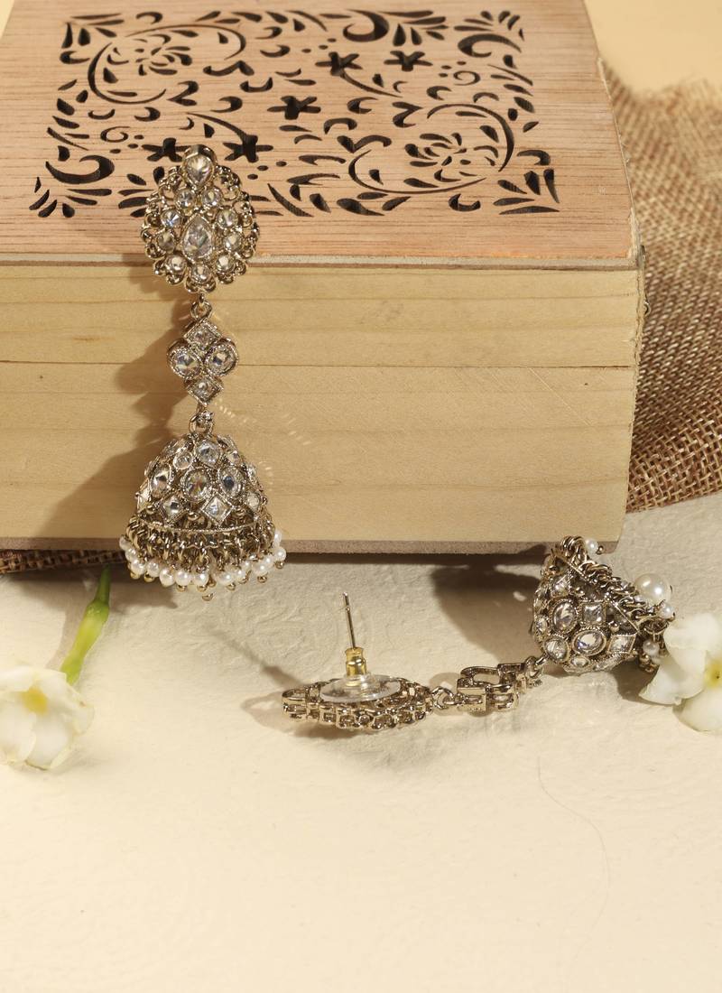 Traditional oval shape antique gold plated brass jhumki earring for women