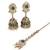 Leaf and oval shape green kundan stone antique gold plated jhumki earring with maang tikka for women