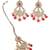 Chandelier red pearl brown kundan stone antique gold plated brass earring with maang tikka for women