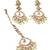 Leaf shape green pearl brown kundan gold plated brass chandelier earring maang tikka for women