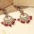 Leaf shape red pearl brown kundan gold plated brass chandelier earring with maang tikka for women