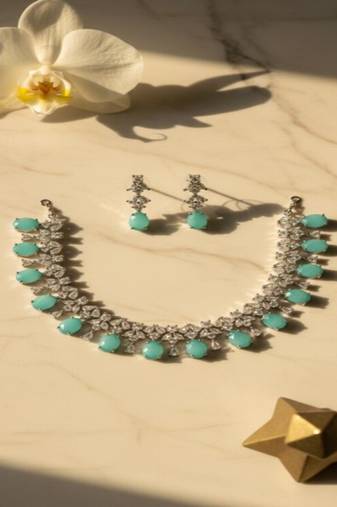 Aqua blossom jewelry set