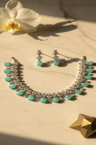 Aqua blossom jewelry set