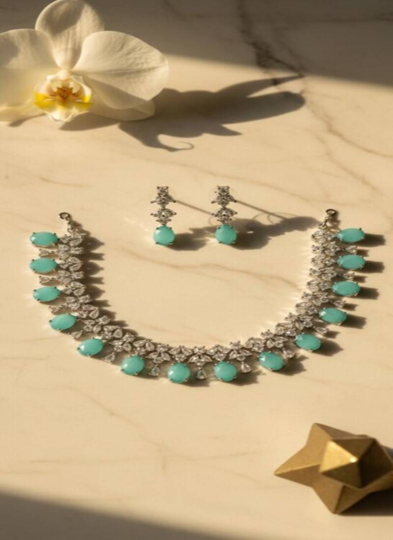 Aqua blossom jewelry set