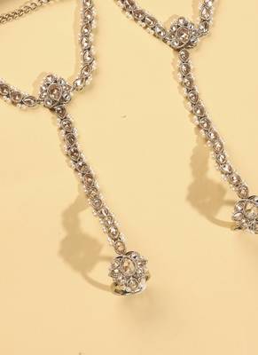 Flower and oval shape pearl brown kundan gold plated set of 2 brass hathpaan(hathphool) for women 5