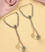 Flower and oval shape pearl green kundan gold plated set of 2 brass hathpaan(hathphool) for women