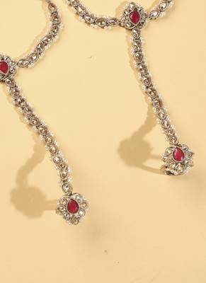women's gold plated red kundan pearl hathphool set of 2 3