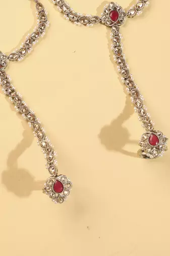 women's gold plated red kundan pearl hathphool set of 2
